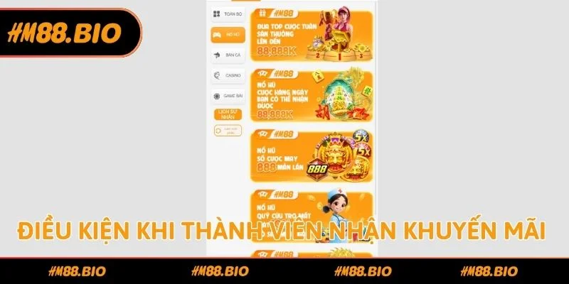 Điều kiện khi thành viên nhận khuyến mãi tại HM88